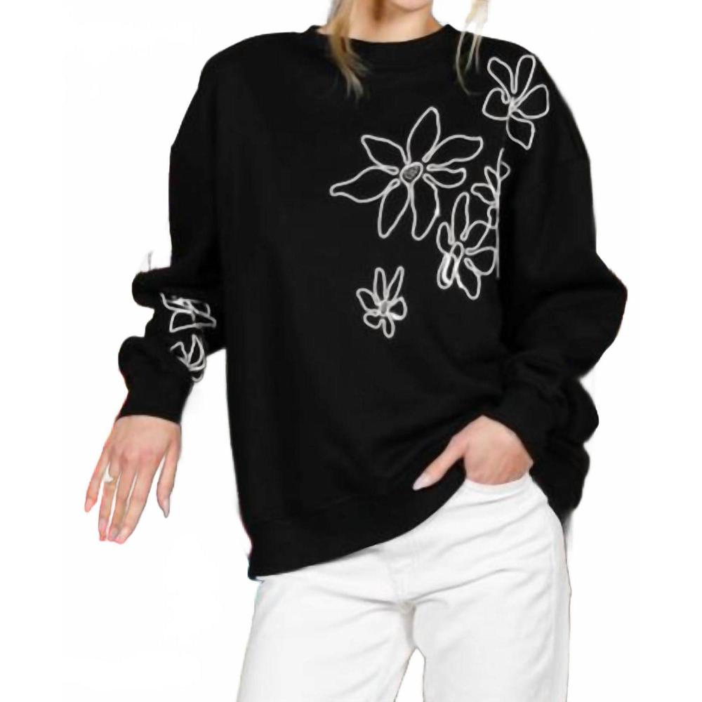 NEW VINE & LOVE flower embroidered sweatshirt in black